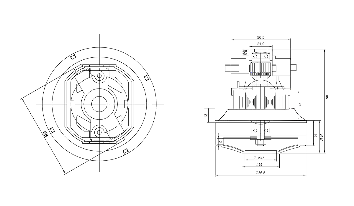 86mm 300W 冷却大风量立式真空马达-888集团